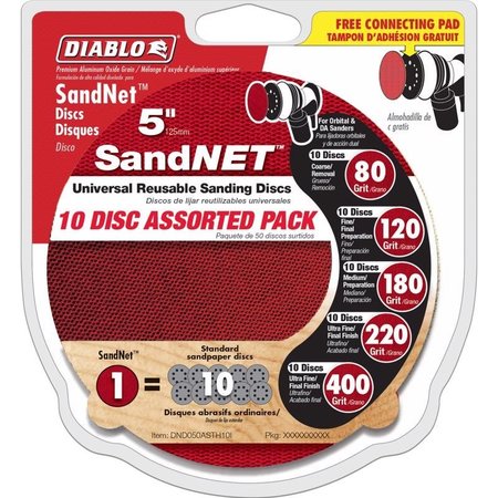 DIABLO SandNet 5 in. L X 5 in. W Assorted Grit Ceramic Blend Sanding Disc 10 pk DND050ASTH10I